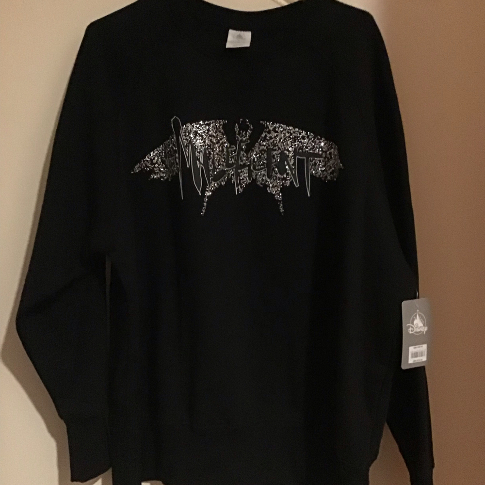 Disney‎ Maleficent Glitter Wing Sweatshirt Black Crew Neck Pullover XL